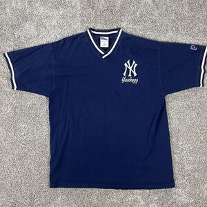 Vintage Pro Player New York Yankees Cowl V Neck Embroidered Ringer Shirt Tee XL